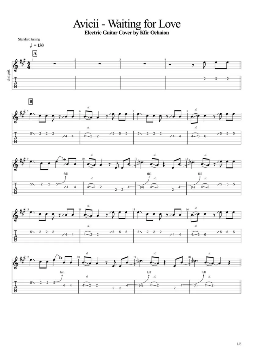 Tabs Kfir Ochaion - Avicii - Waiting for Love
