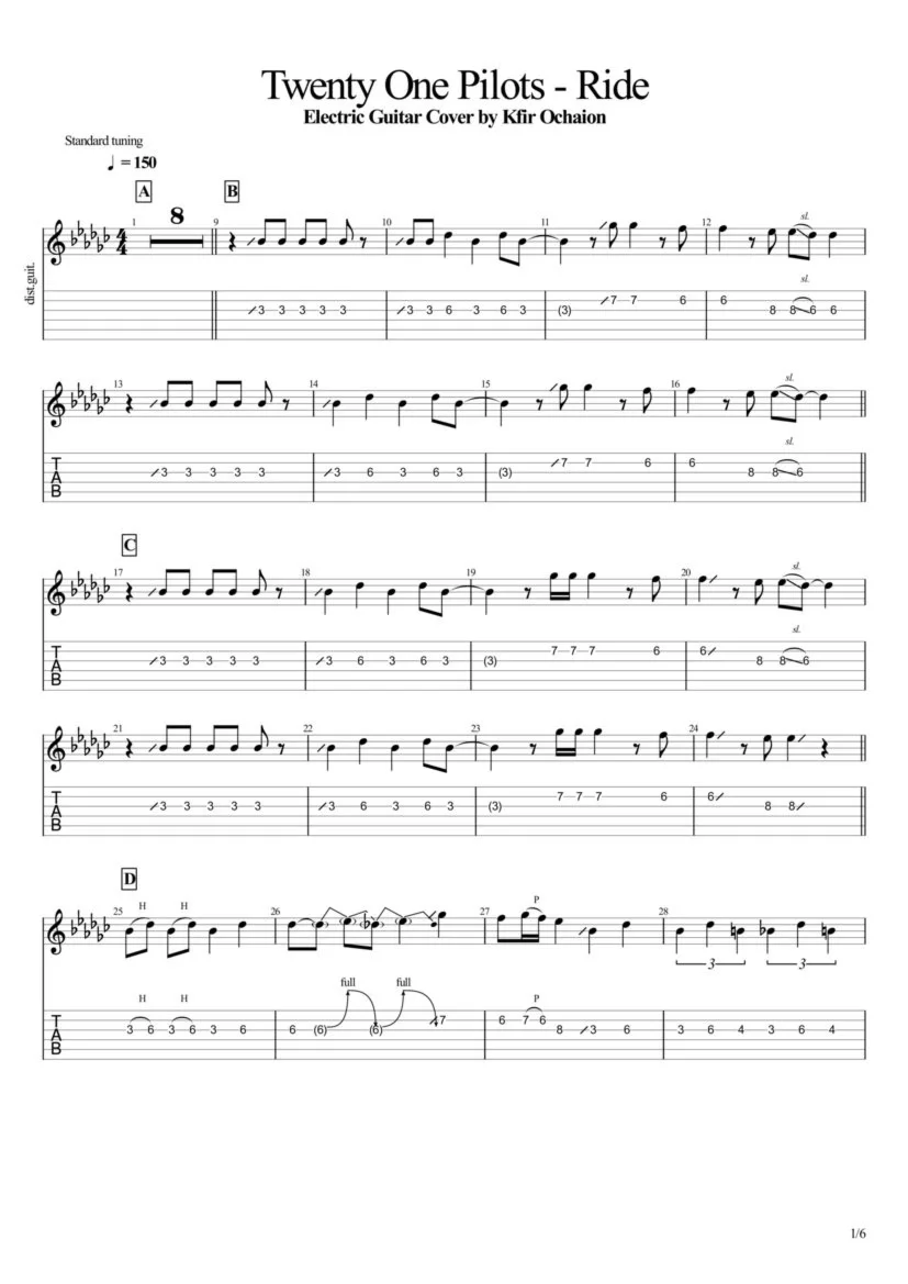 Табы Kfir Ochaion - Twenty One Pilots - Ride - Electric