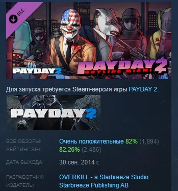 PAYDAY 2: Hotline Miami 💎 DLC STEAM РОССИЯ