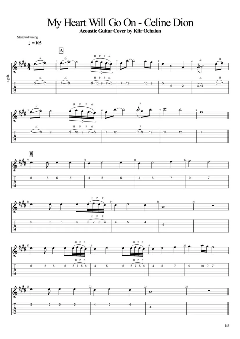 Tabs Kfir Ochaion - Celine Dion - My Heart Will Go On