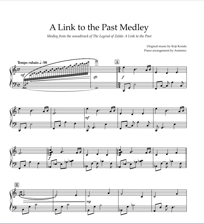 Sheet Animenz - Zelda - A Link to the Past OST Medley