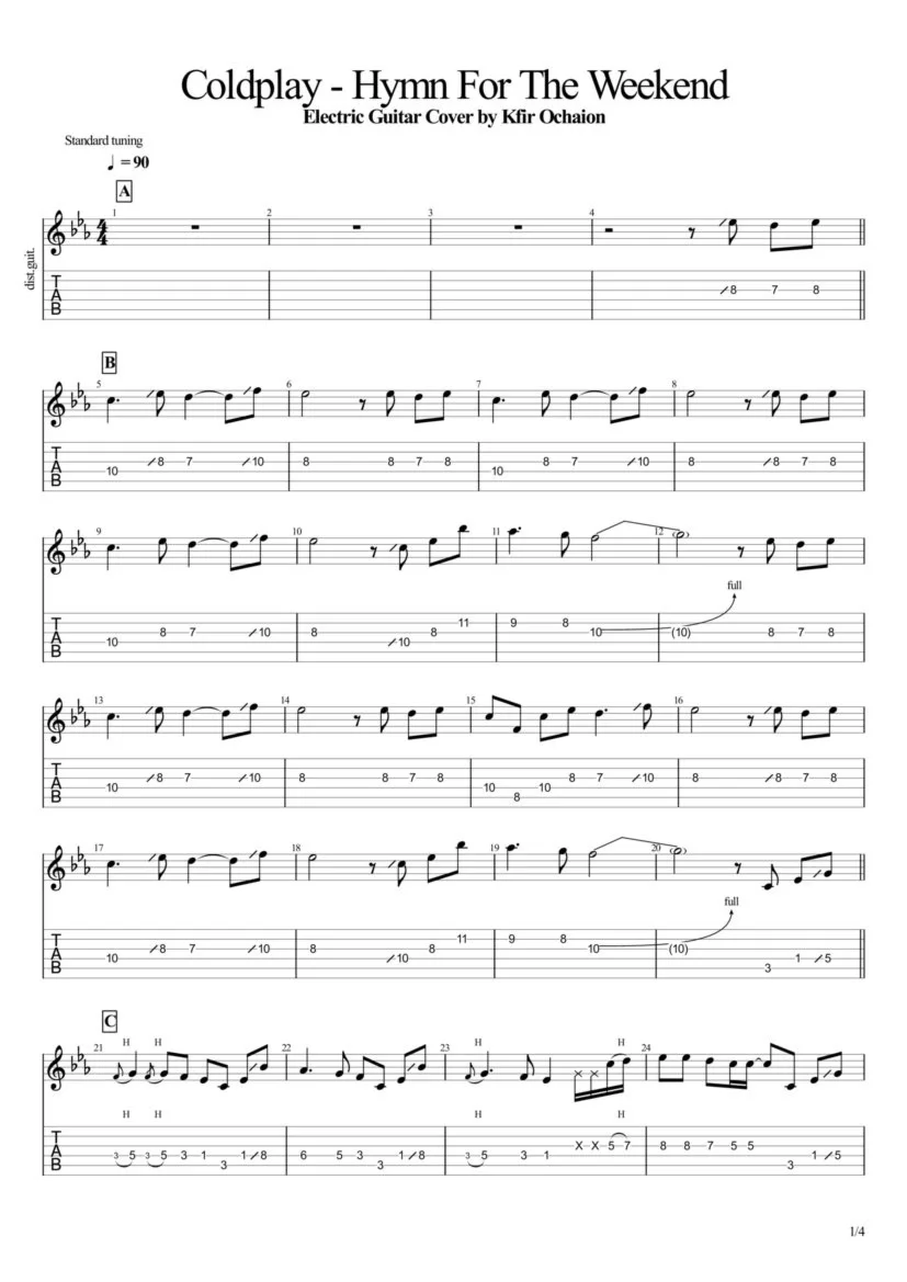Табы Kfir Ochaion - Coldplay - Hymn For The Weekend