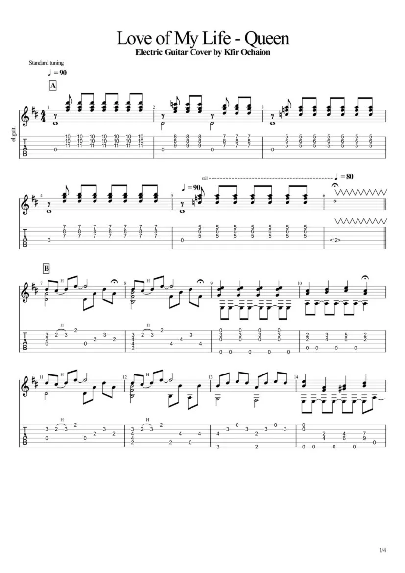 Tabs Kfir Ochaion - Queen - Love of My Life - Electric