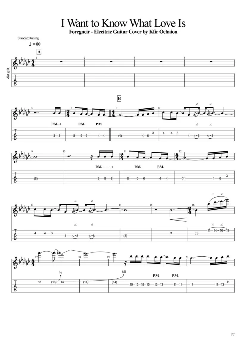 Tabs Kfir Ochaion - Foreigner - I Want to Know WhatLove