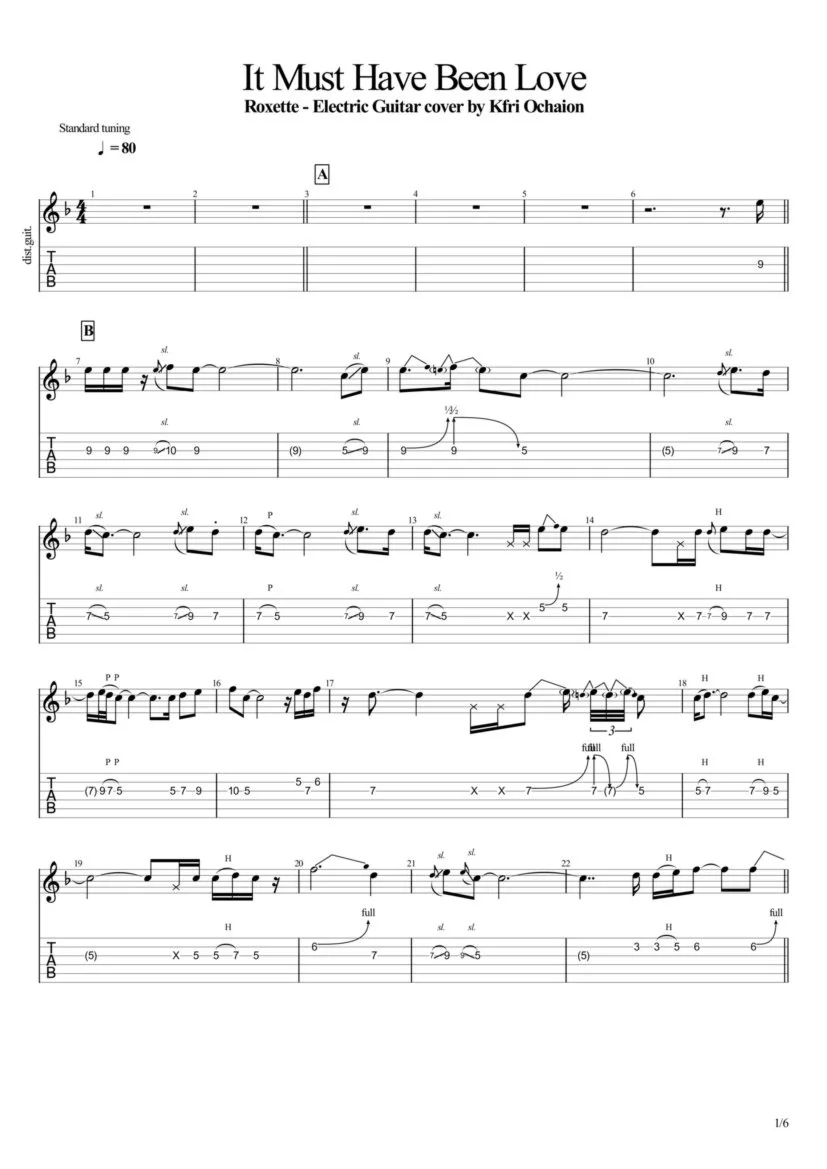 Табы Kfir Ochaion - Roxette - It Must Have Been Love