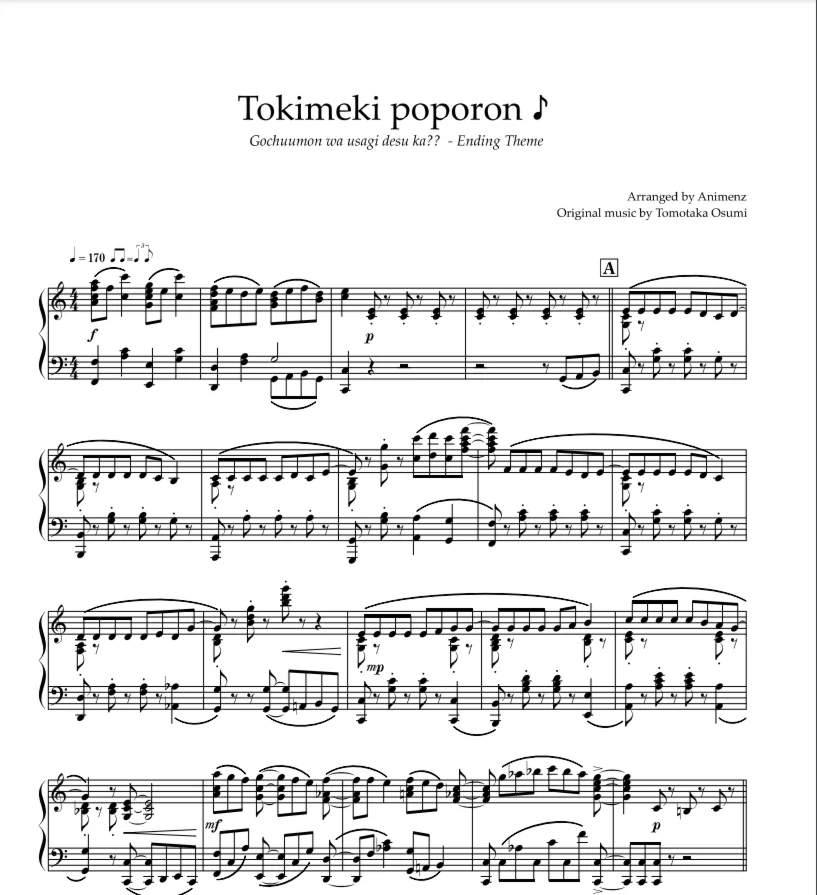 Sheet Animenz - Tokimeki Poporon - GochiUsa S2 ED