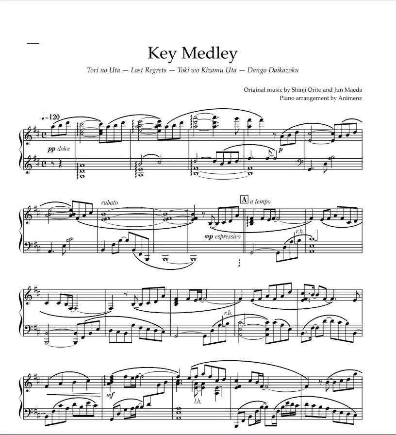 Sheet Animenz - Key Anime Medley (Air, Kanon, Clannad)