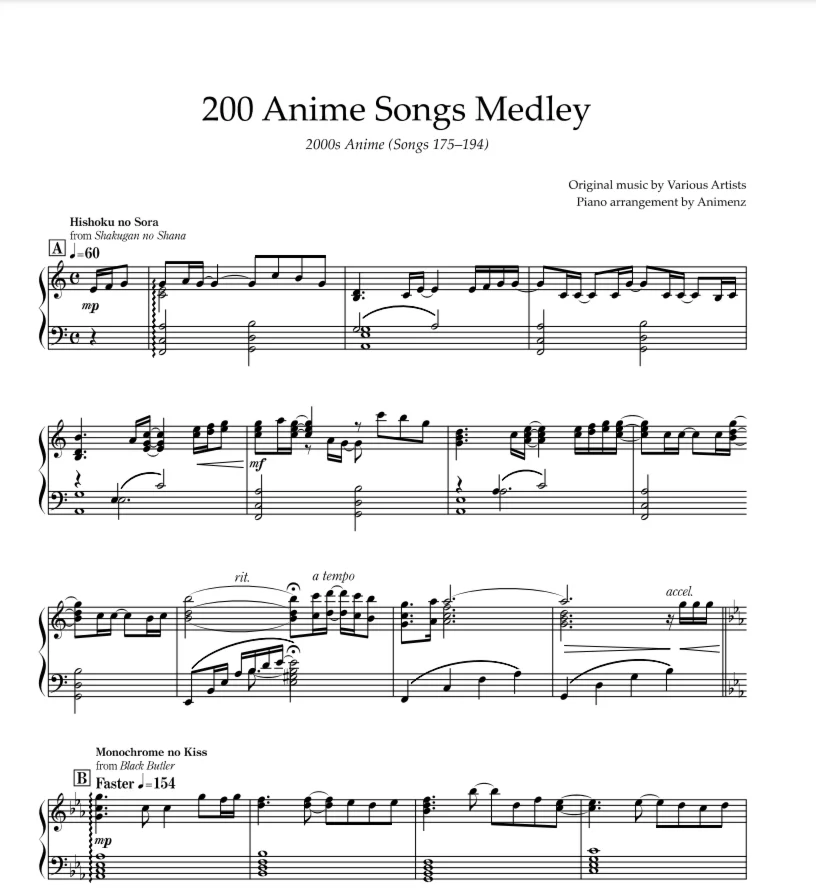 Sheet Animenz - 2000s Anime (Songs 175-194)