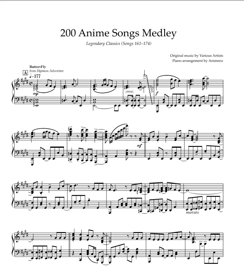 Sheet Animenz - Legendary Classics Anime (Songs 161-174