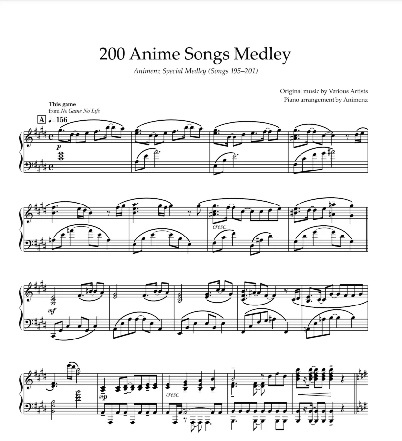 Sheet Animenz - Animenz Special Medley (Songs 195-201)