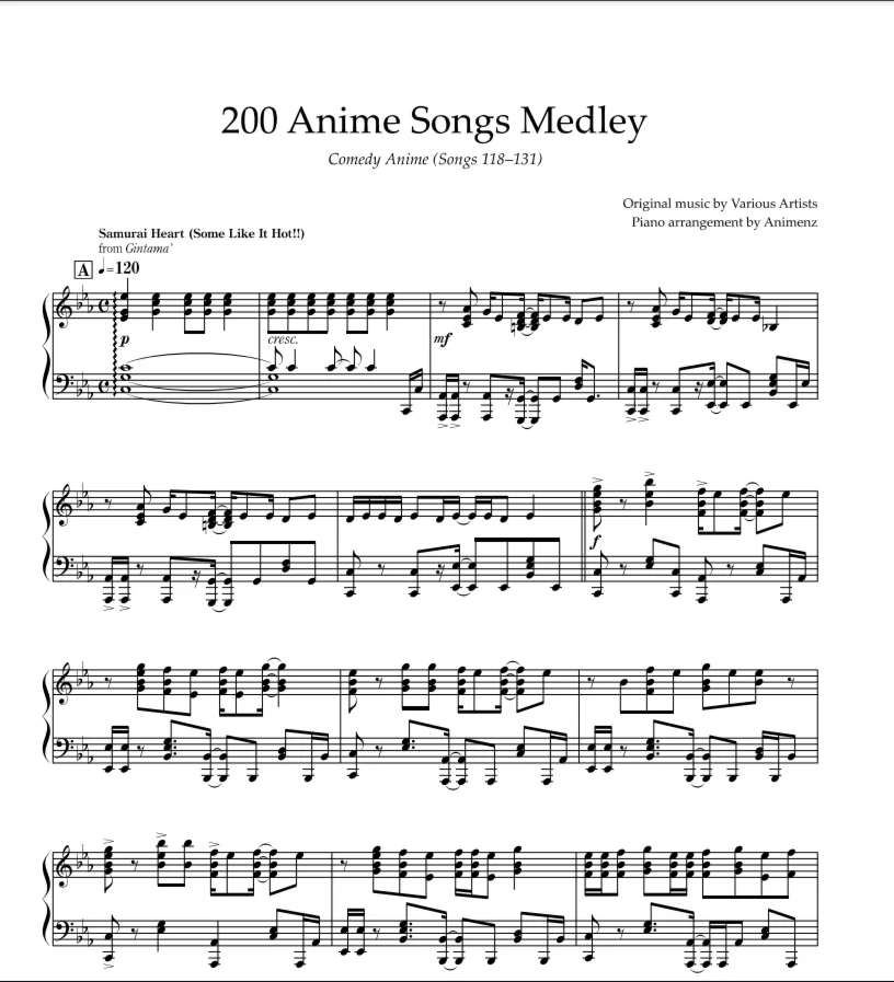 Sheet Animenz - Comedy Anime (Songs 118-131)
