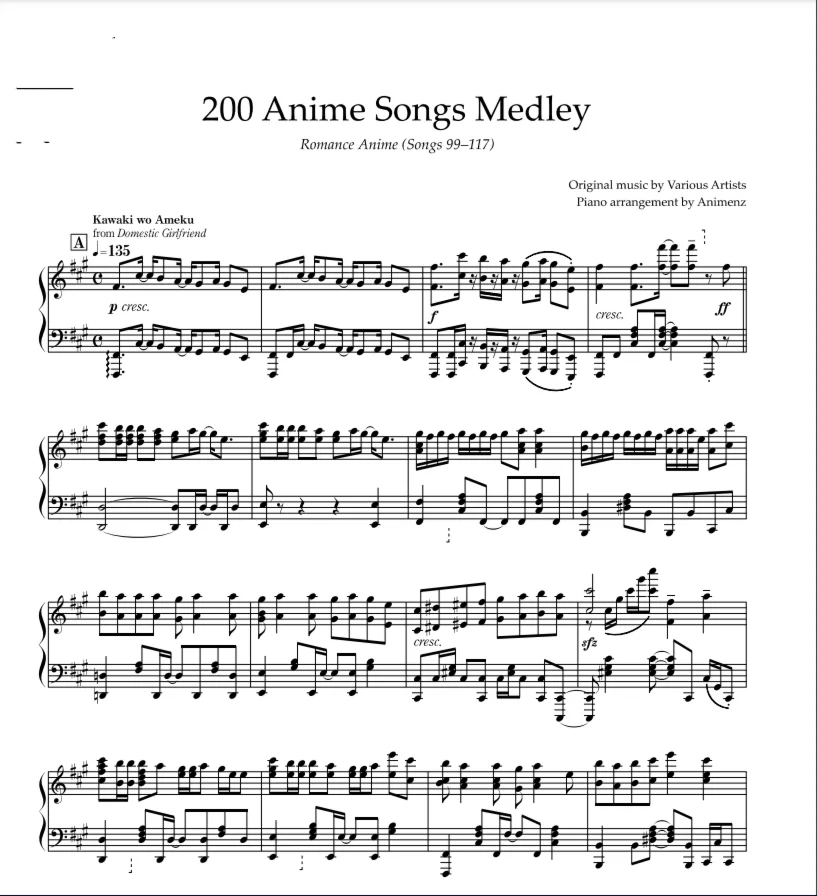 Sheet Animenz - Romance Anime (Songs 99-117)