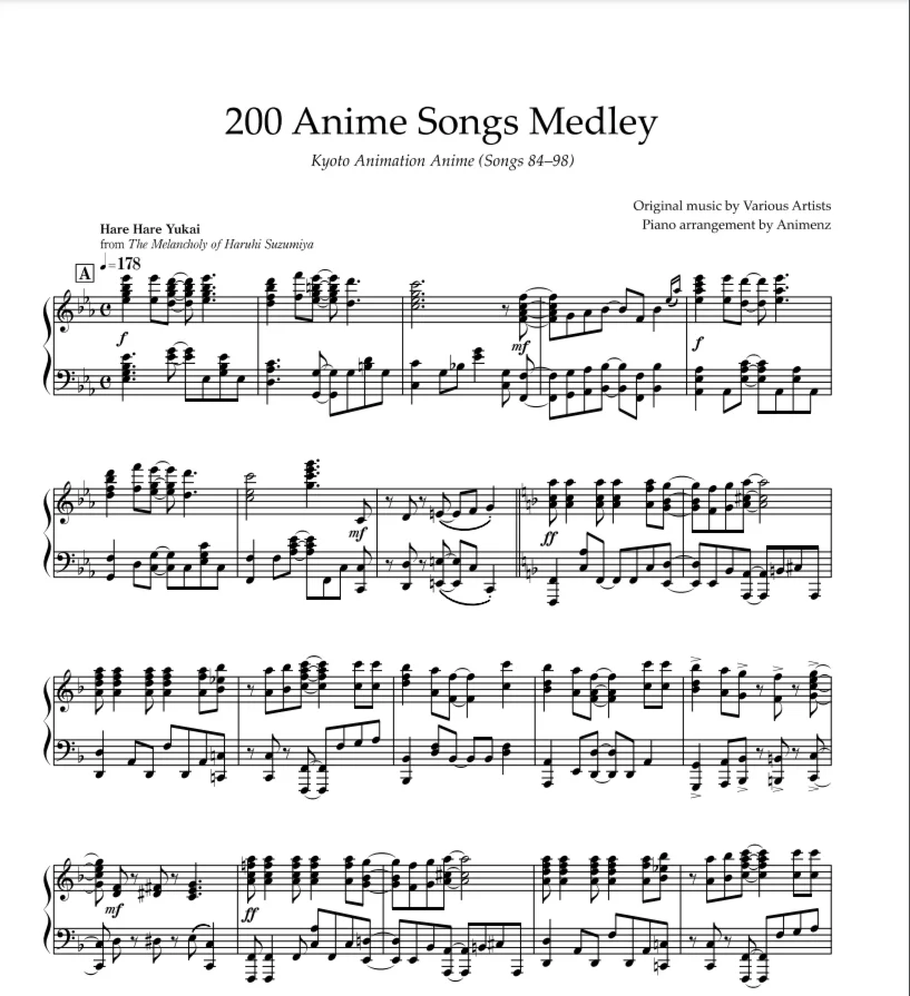 Sheet Animenz - Kyoto Animation Anime (Songs 84-98)