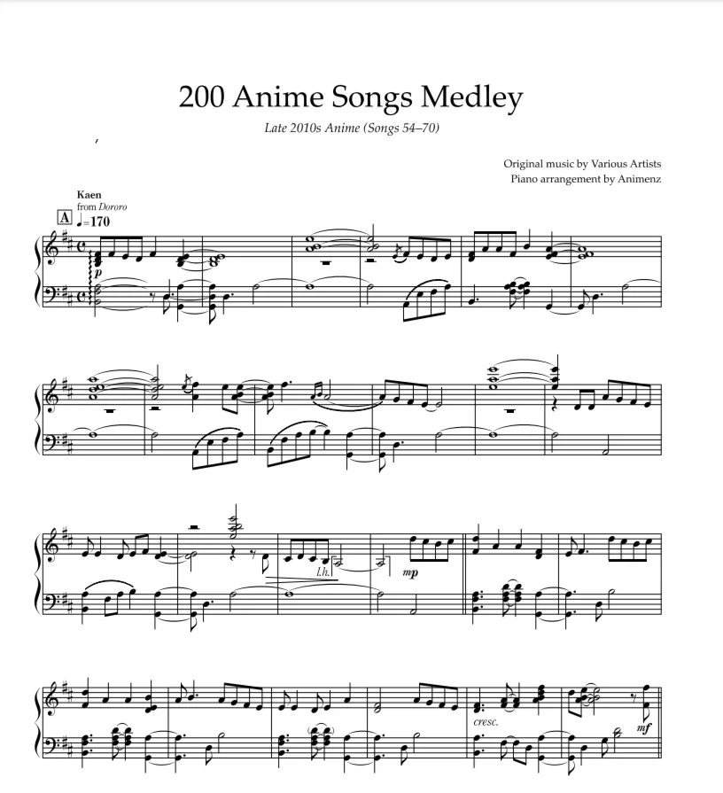 Sheet Animenz - Late 2010s Anime (Songs 54-70)