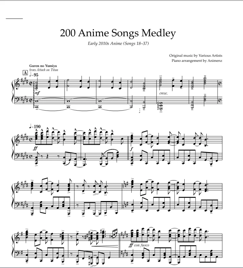 Sheet Animenz - Early 2010s Anime (Songs 18-37)