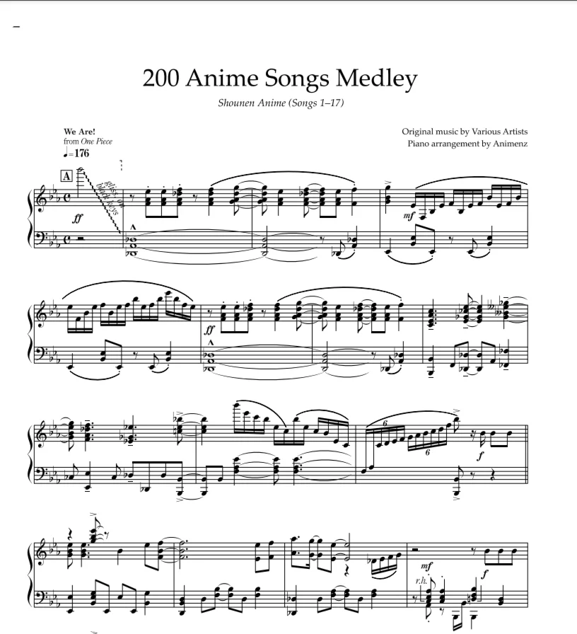 Sheet Animenz - Shounen Anime (Songs 1-17)