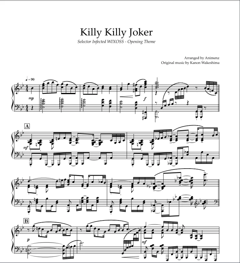 Sheet Animenz - Killy Killy Joker - Selector Infected