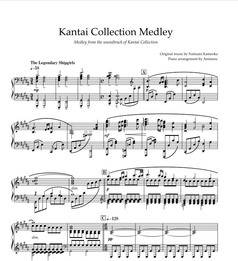 Sheet Animenz - Kantai Collection - Soundtrack Medley