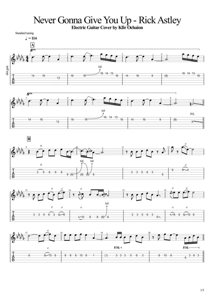 Tabs Kfir Ochaion - Rick Astley - Never Gonna GiveYouUp