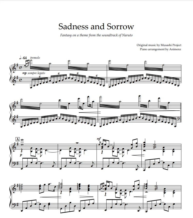 Sheet Animenz - Sadness and Sorrow (Special) - Naruto