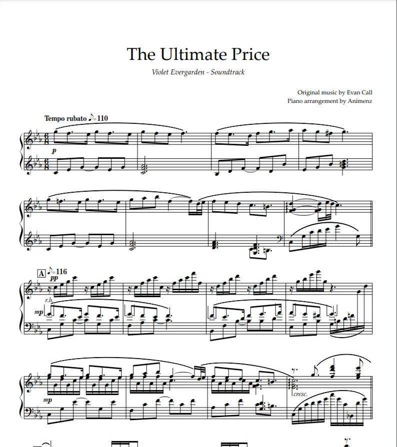 Sheet Animenz - The Ultimate Price (Violet Evergarden)
