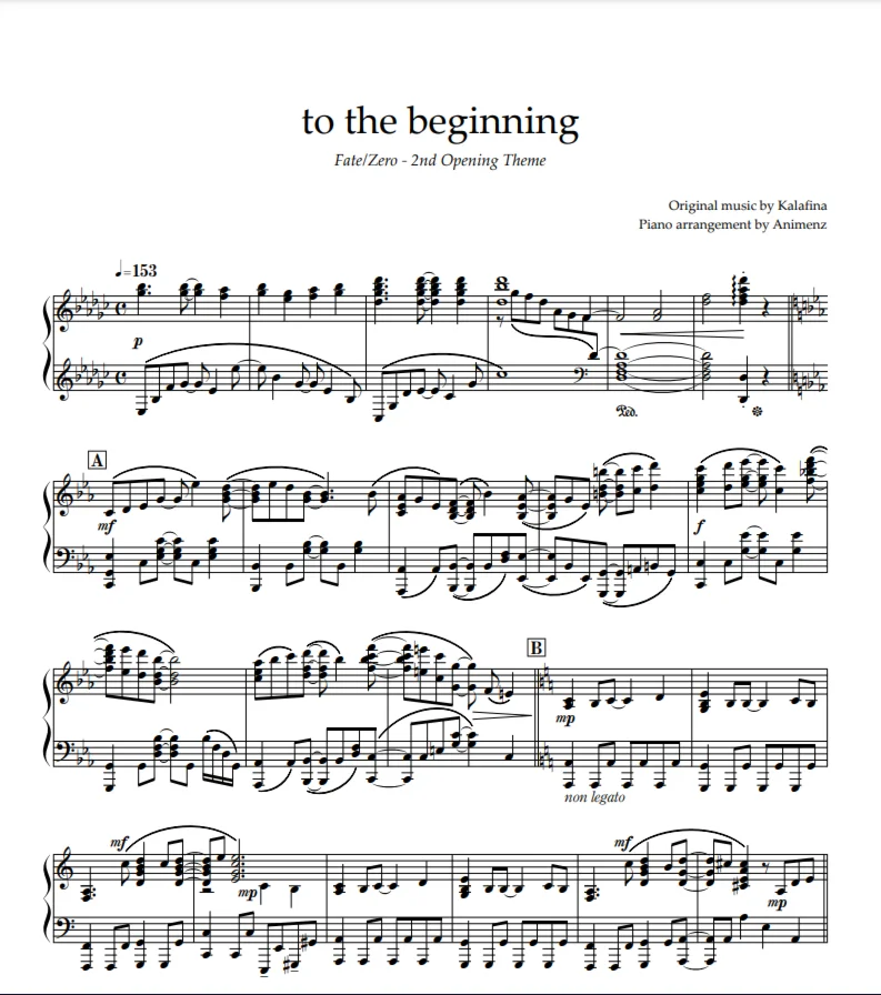 Sheet Animenz - to the beginning - Fate/zero Season 2