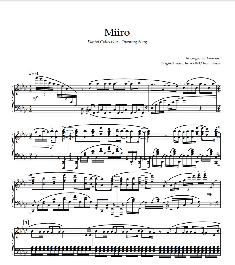 Sheet Animenz - Miiro - Kantai Collection OP