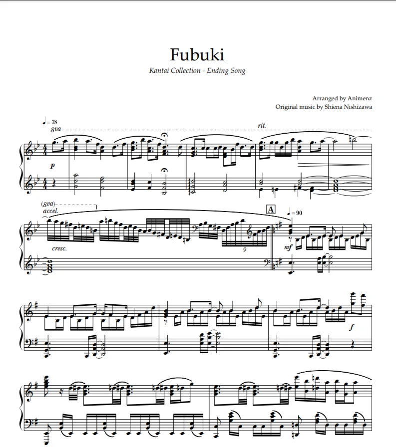 Sheet Animenz - Fubuki - Kantai Collection ED