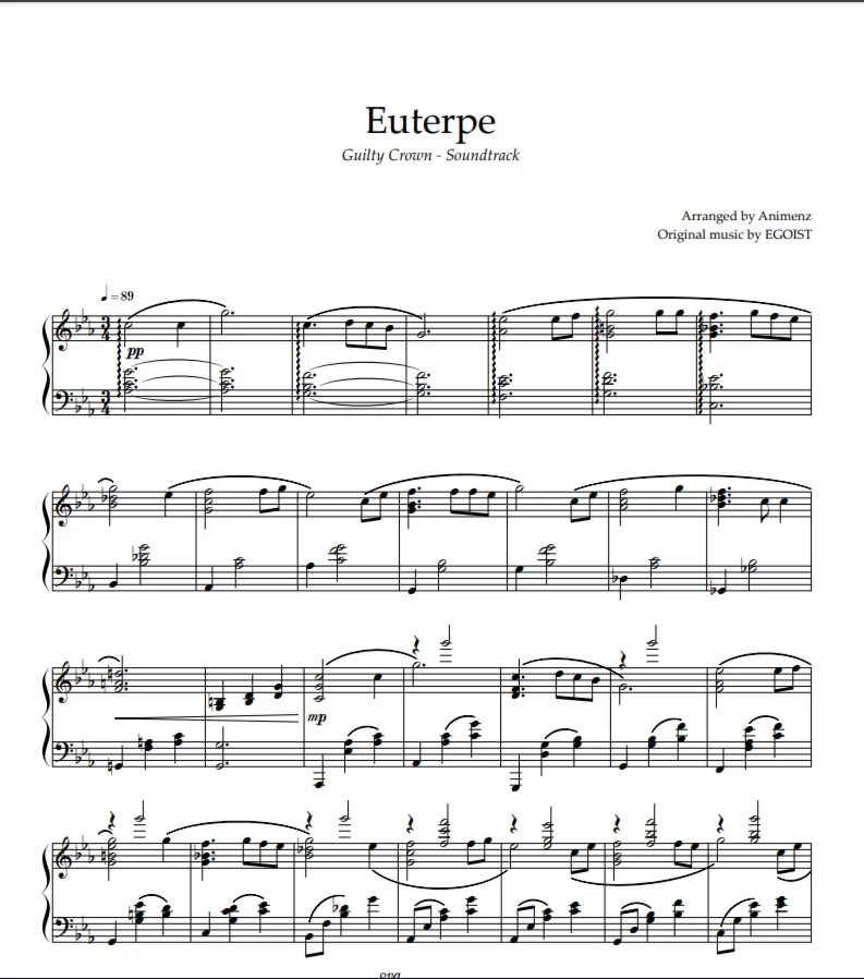 Sheet Animenz - Euterpe - Guilty Crown OST