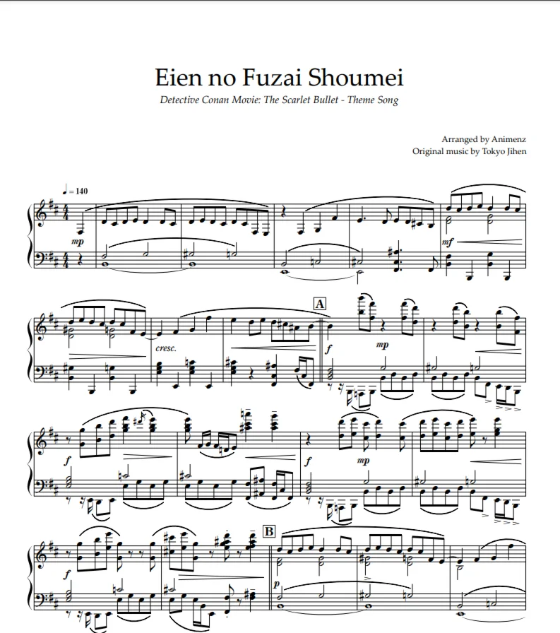 Sheet Animenz - Eien no Fuzai Shoumei - Detective Conan