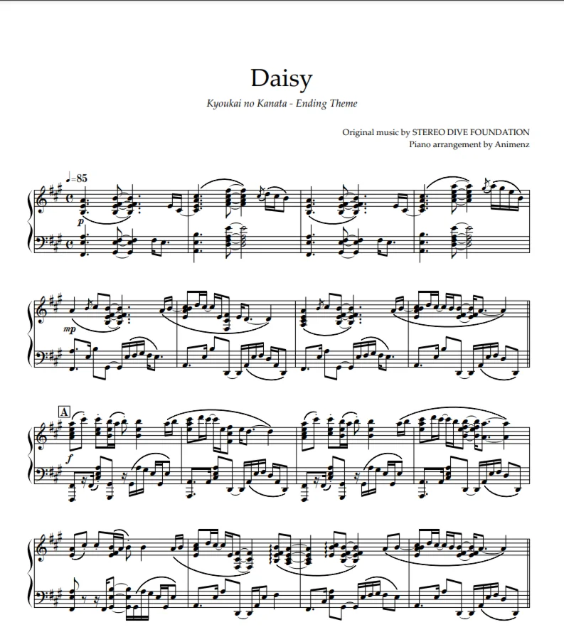Sheet Animenz - Daisy - Kyoukai no Kanata ED