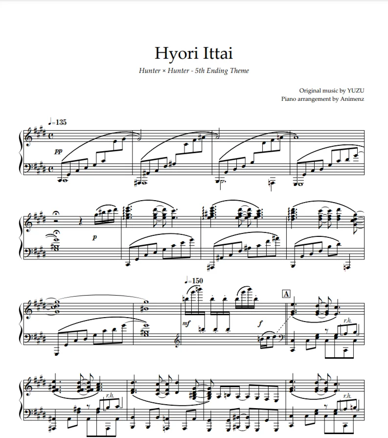 Sheet Animenz - Hyori Ittai - HUNTER×HUNTER ED5