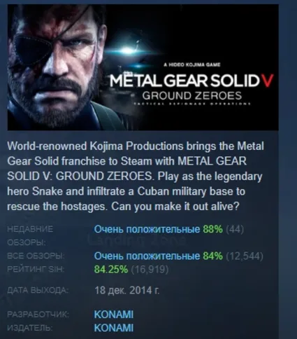 METAL GEAR SOLID V: GROUND ZEROES АВТОДОСТАВКА STEAM РОССИЯ