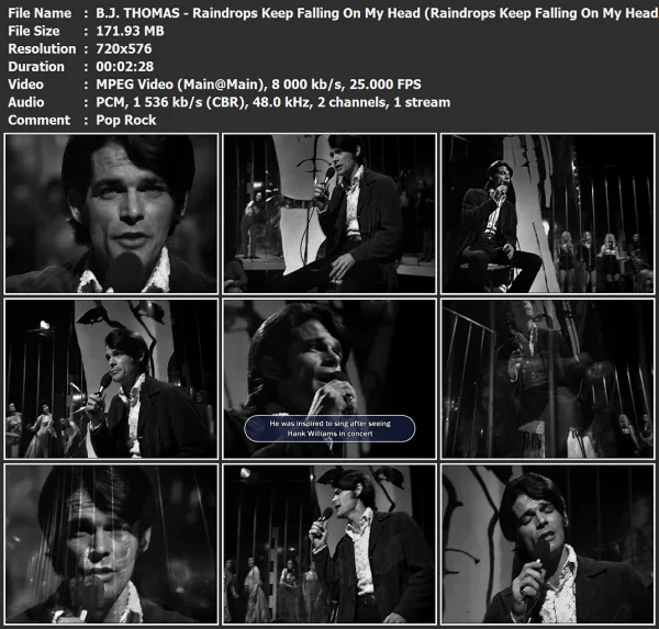 B.J. THOMAS - Raindrops Keep Falling On My Head