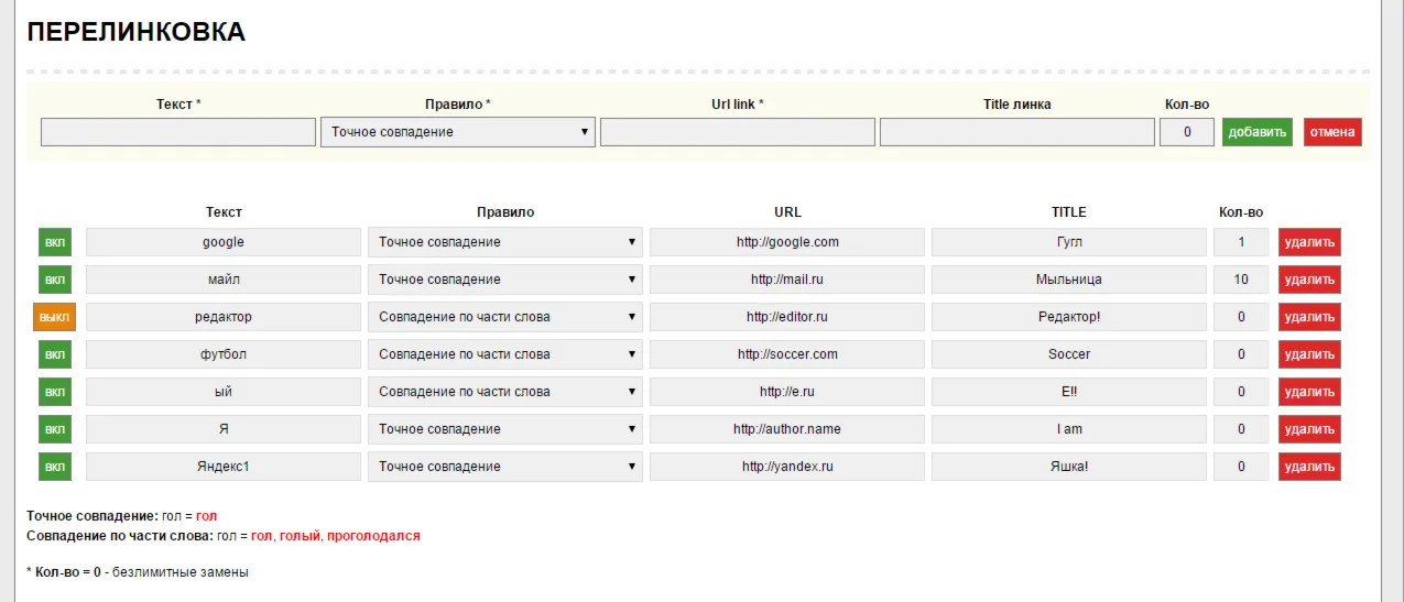 Универсальный модуль (скрипт) перелинковки текста