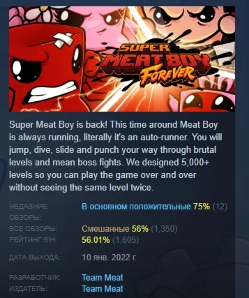 Super Meat Boy Forever АВТОДОСТАВКА STEAM РОССИЯ