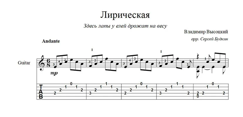 Лирическая (Владимир Высоцкий) ноты для гитары