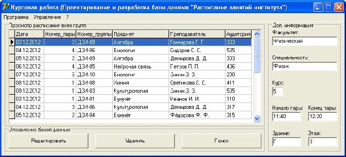 Coursework (Database, Schedule Institute) database