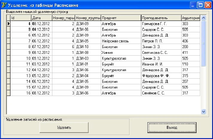 Coursework (Database, Schedule Institute) database