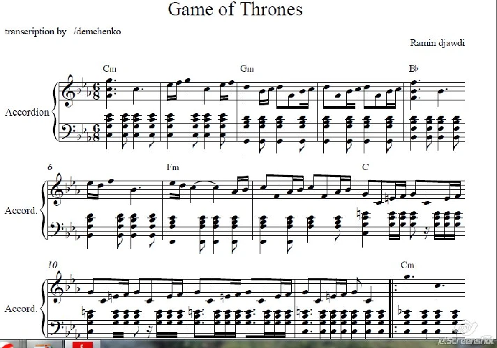 Game of Thrones music for accordion / accordion / piano