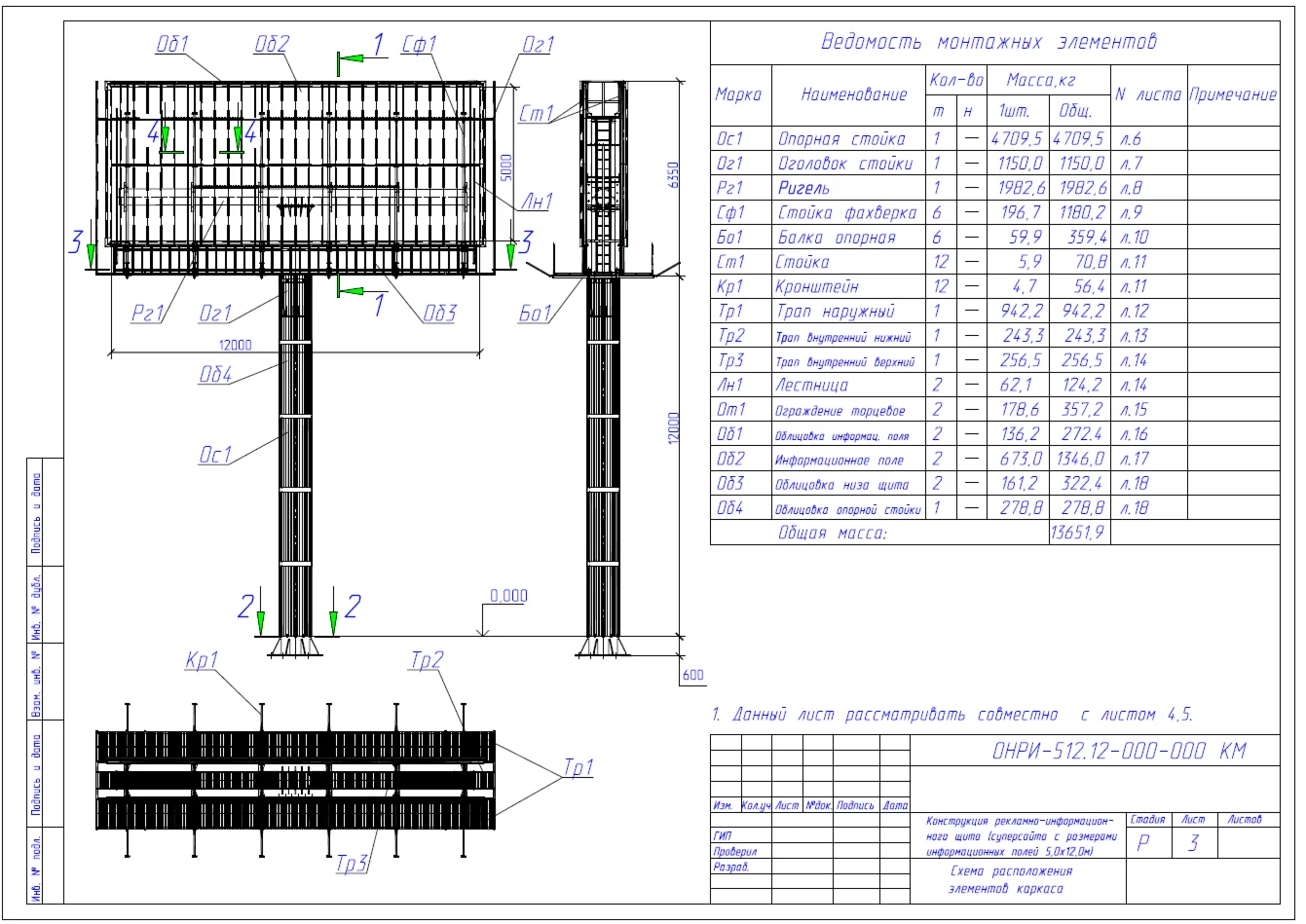 Щит рекламный 5х12 (суперсайт). Высота стойки 12 м
