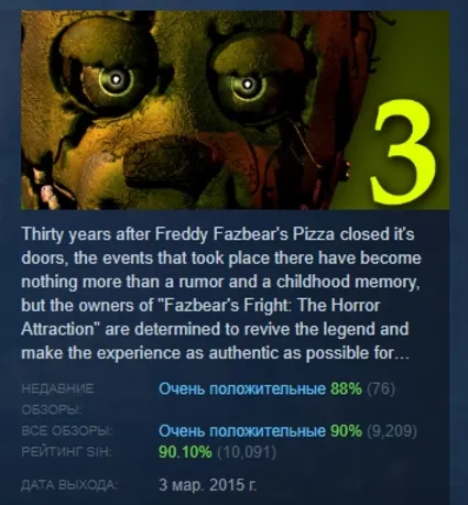 Five Nights at Freddy's 3 АВТОДОСТАВКА STEAM РОССИЯ