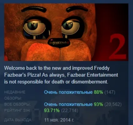 Five Nights at Freddy's 2 АВТОДОСТАВКА STEAM РОССИЯ