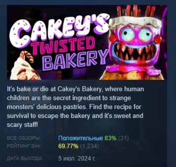Cakey's Twisted Bakery АВТОДОСТАВКА STEAM РОССИЯ