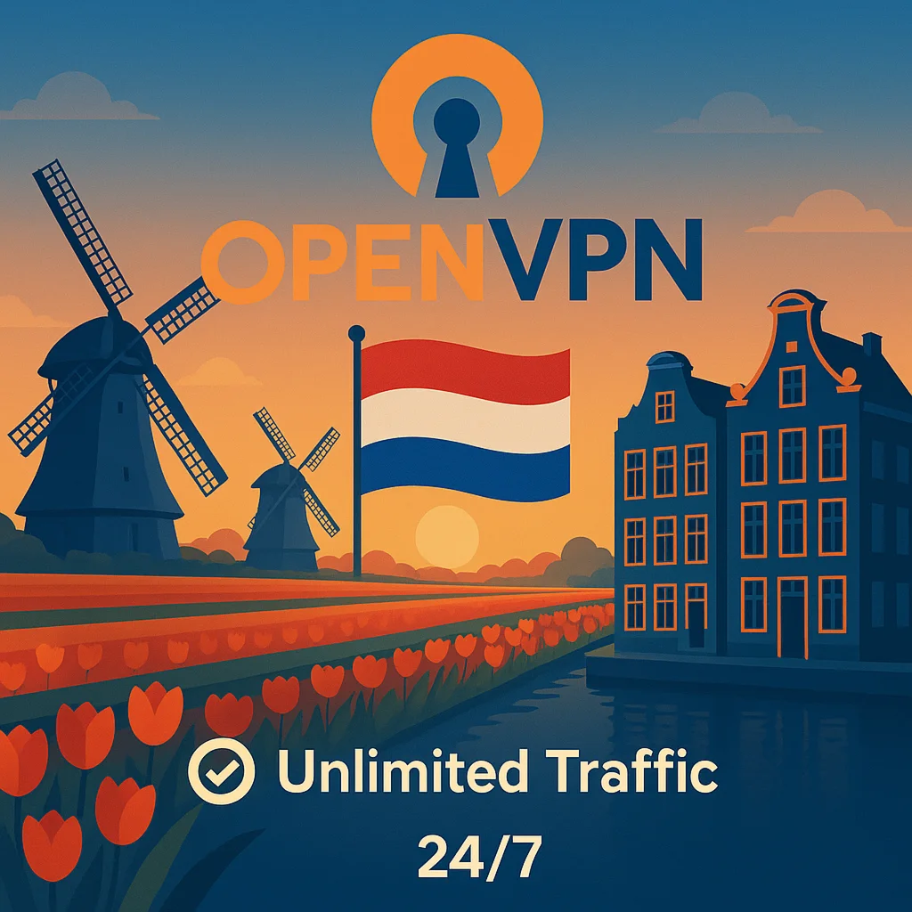 ✔️OPENVPN NETHERLAND БЕЗЛИМИТНЫЙ АВТО 1/2/3 МЕСЯЦА 3DEV