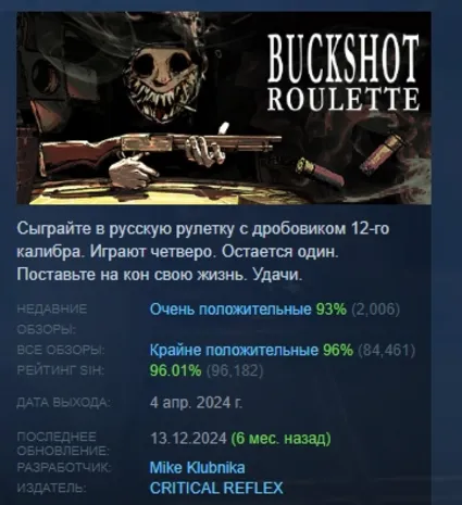 Buckshot Roulette АВТОДОСТАВКА STEAM РОССИЯ