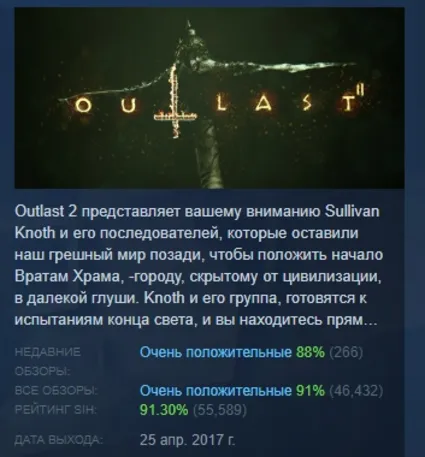 Outlast 2 STEAM KEY REGION FREE GLOBAL+РОССИЯ
