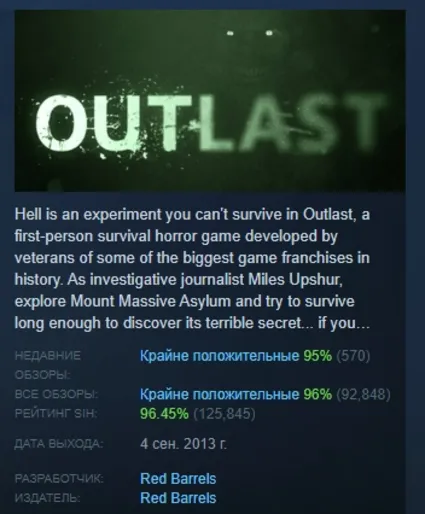 Outlast АВТОДОСТАВКА STEAM РОССИЯ
