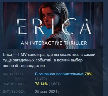 Erica interactive thriller АВТОДОСТАВКА STEAM РОССИЯ