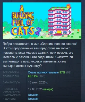 A Building Full of Cats 2 АВТОДОСТАВКА STEAM РОССИЯ